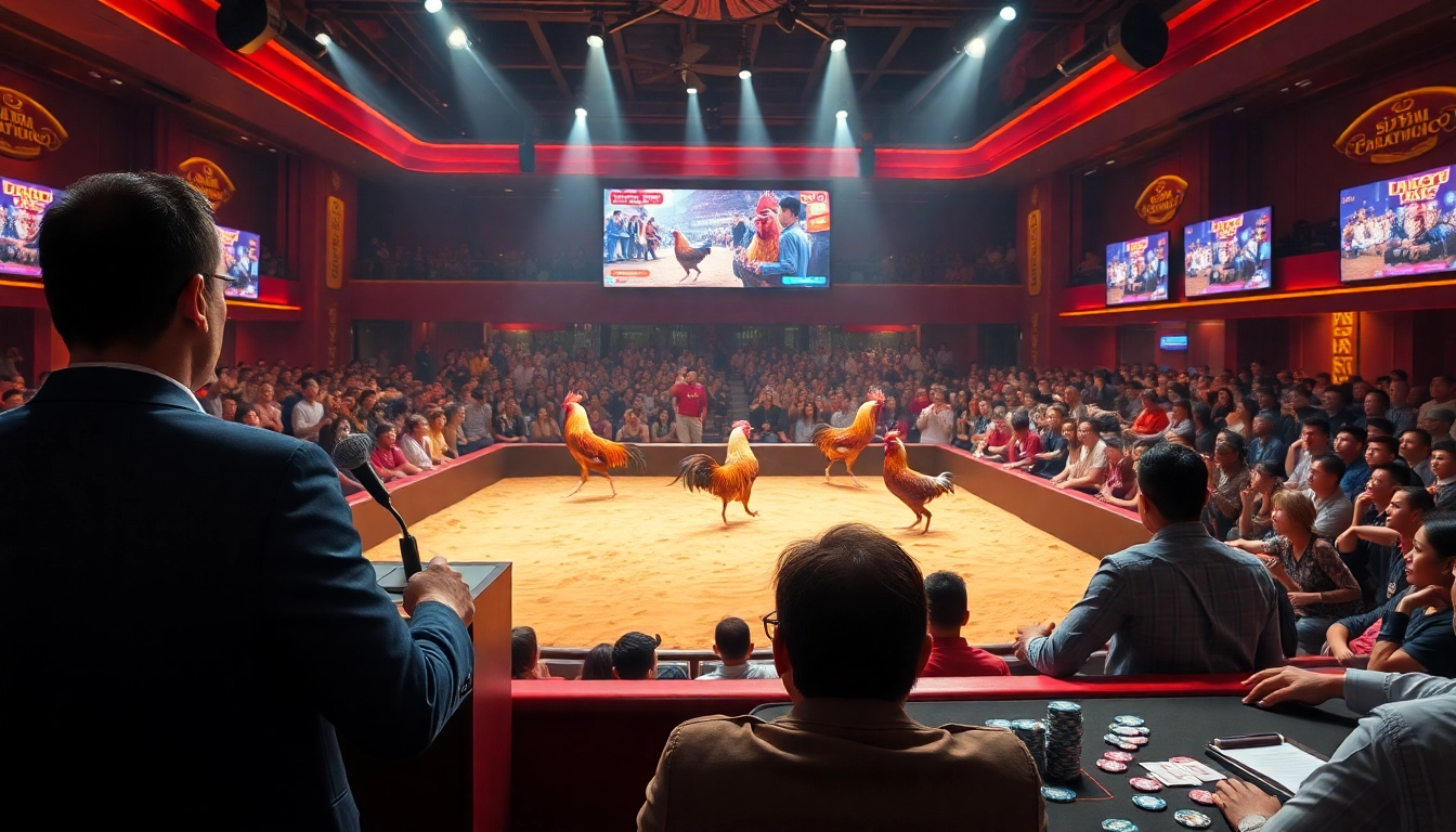 Witness the thrill of ĐÁ Gà Trực Tiếp with live betting options in an exhilarating casino environment.