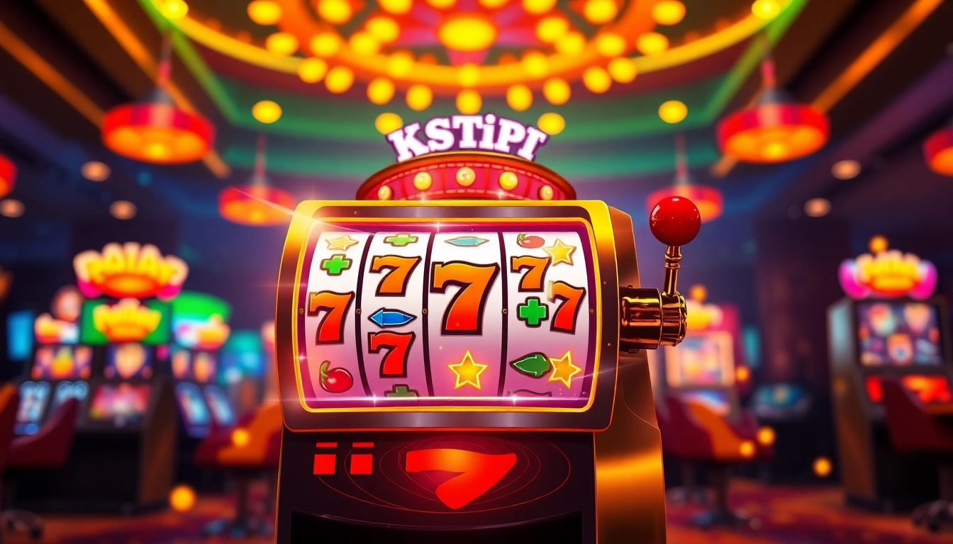 Exciting illustration of a slot gacor machine with colorful lights and symbols showcasing the thrill of online gambling.