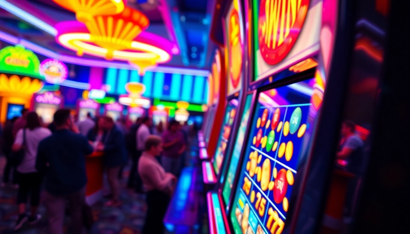 Experience the thrill of Slot gacor with a vivid representation of excited players celebrating their wins in a colorful casino setting.