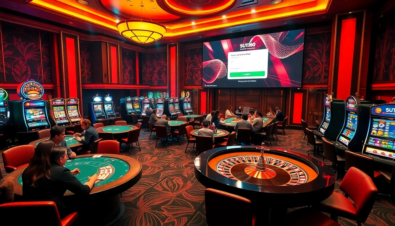 SUT88 ĐĂNG NHẬP as players engage in thrilling table games under vibrant lights.
