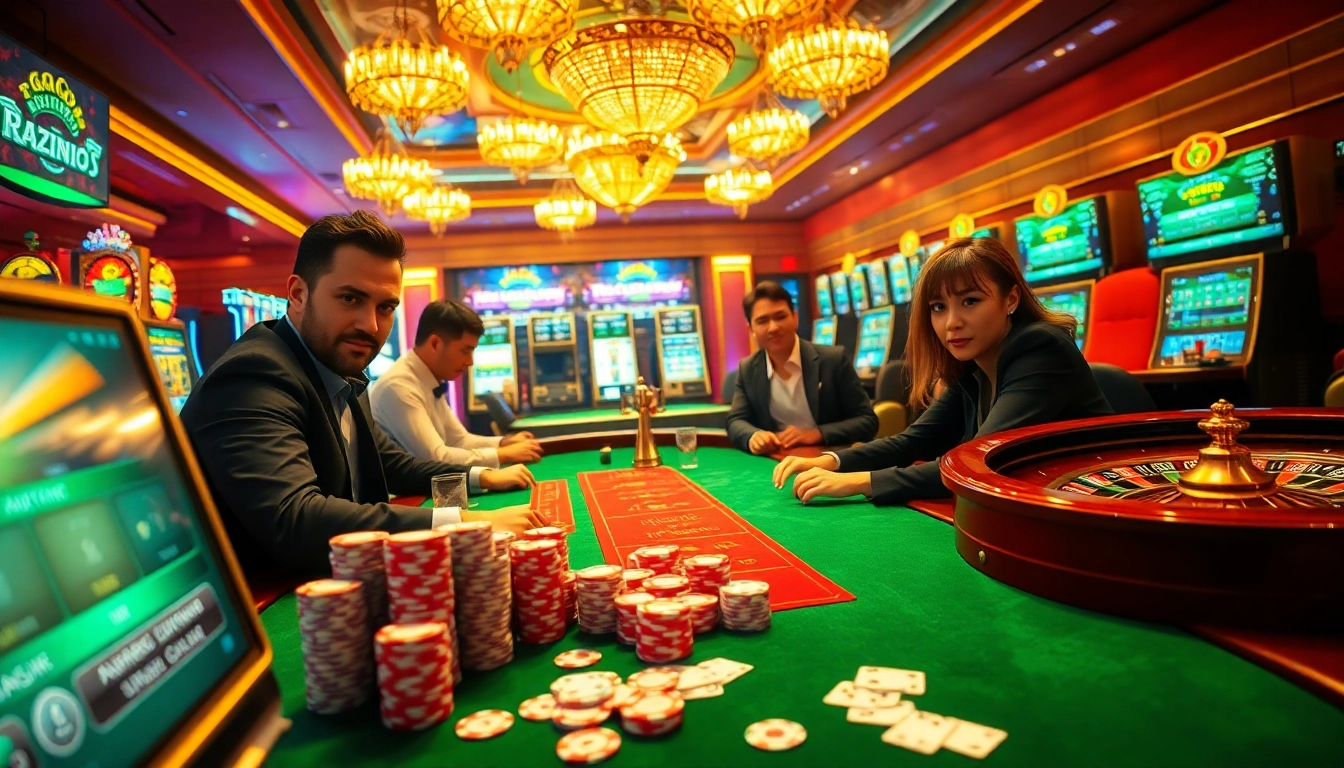 Experience the thrilling atmosphere of rr88 casino with vibrant gaming activities, tables, and poker chips.