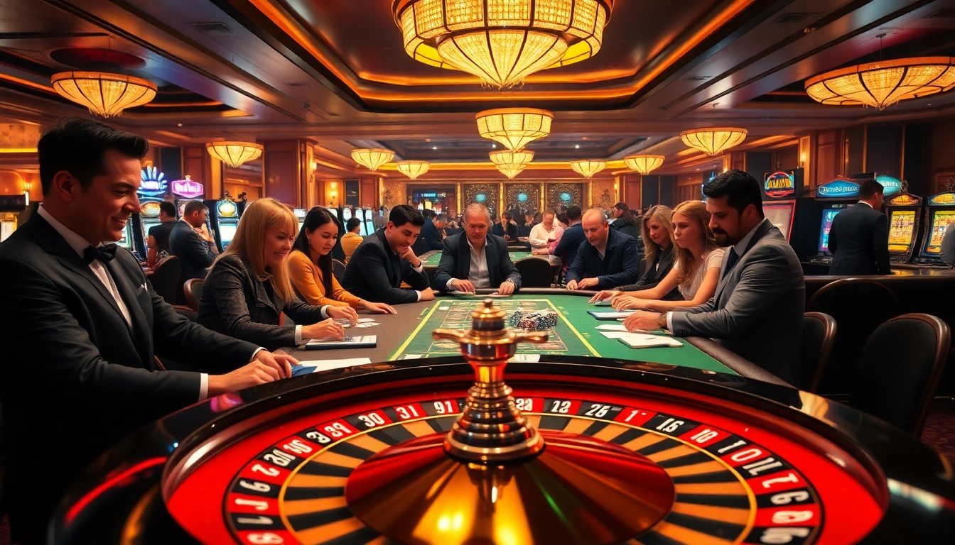 Experience high-stakes excitement at w88 with players placing bets on a vibrant casino floor filled with games and jackpots.