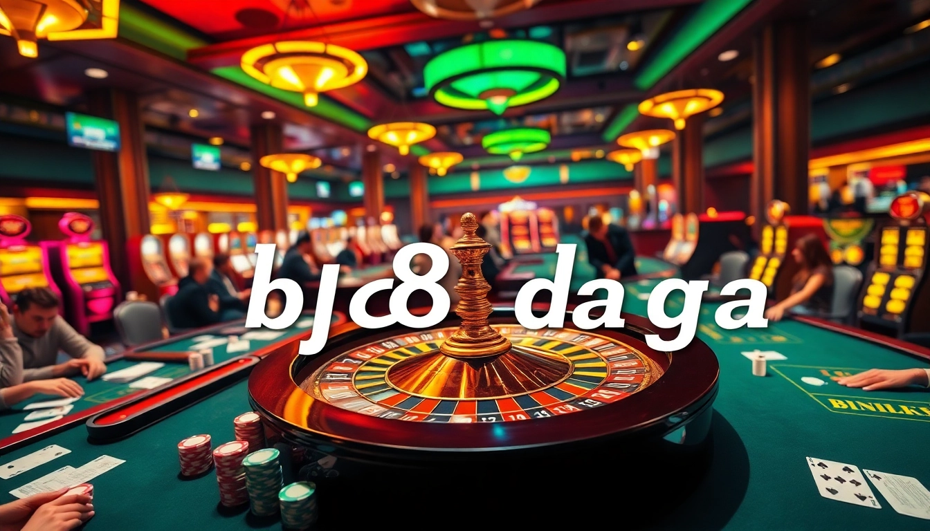 Enjoy a thrilling moment of winning at a bustling casino featuring bj88 da ga activities, with roulette and blackjack excitement.