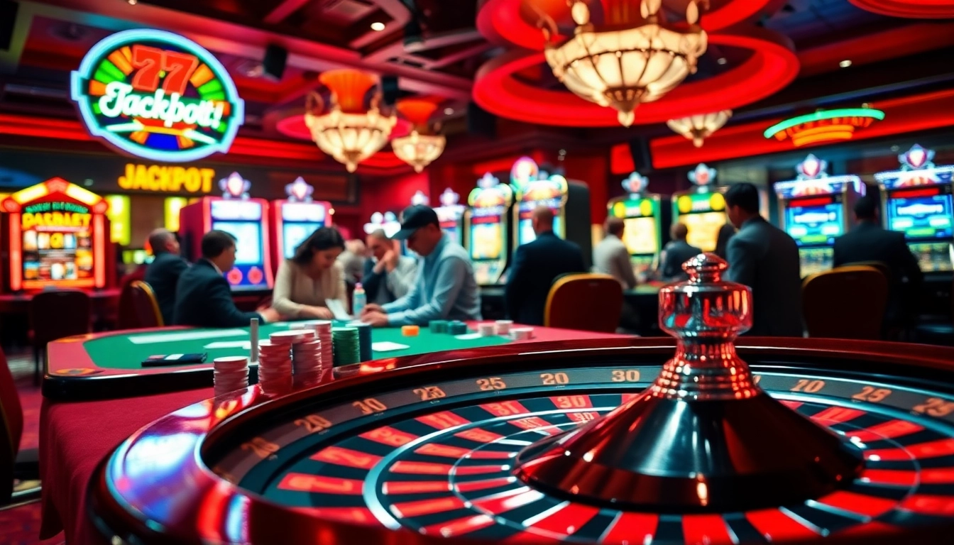 Experience the excitement of the top 10 game bài đổi thưởng in our lively casino scene, featuring poker and slot machines.