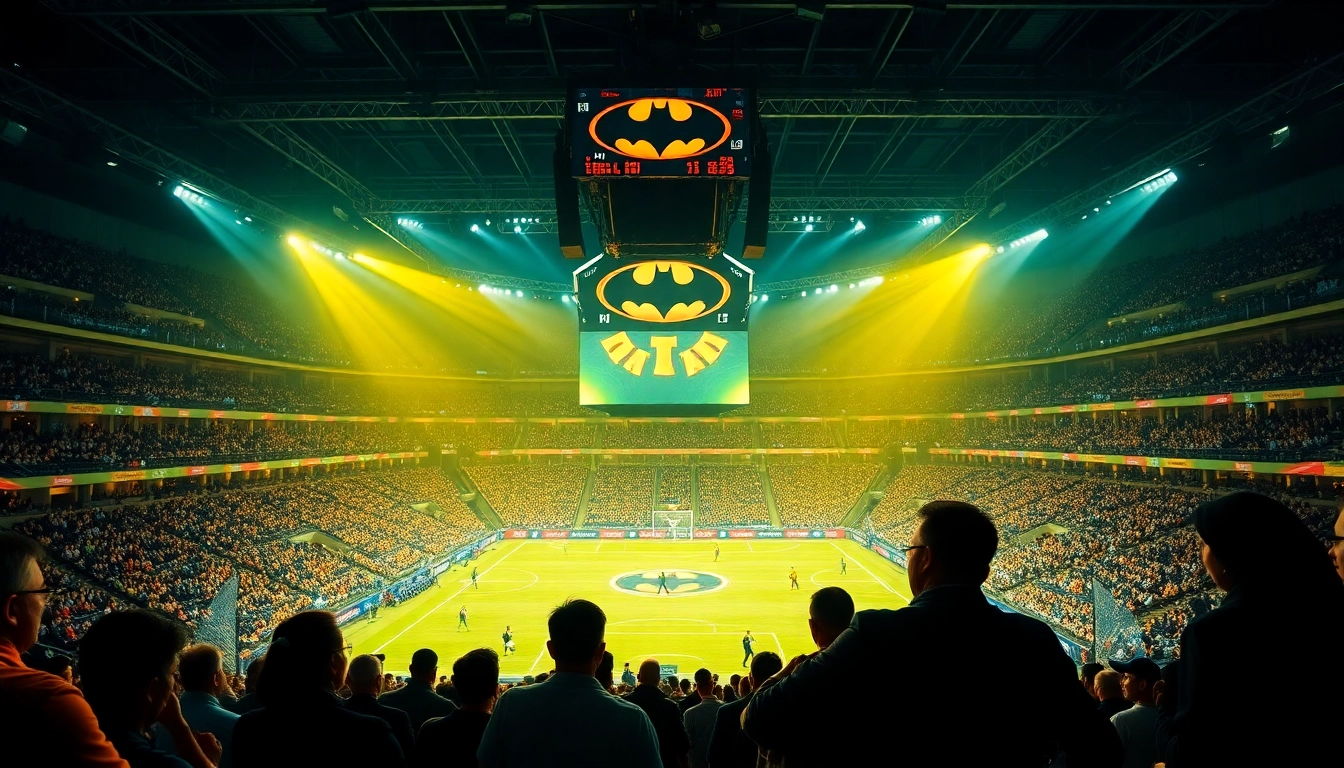Situs resmi batman138 untuk taruhan olahraga, menampilkan penggemar merayakan kemenangan di arena.