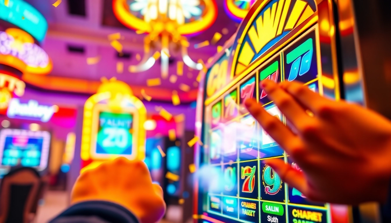 Engaging player celebrating a win with slot gacor gampang menang on a vibrant slot machine.